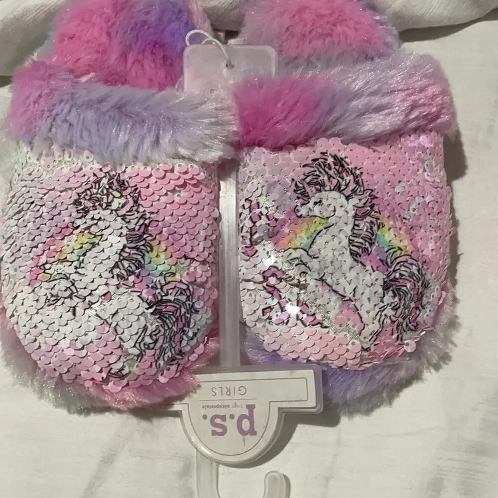 Aeropostale 11/12 slide on slipper sequined that flips NWT and perfect unicorn